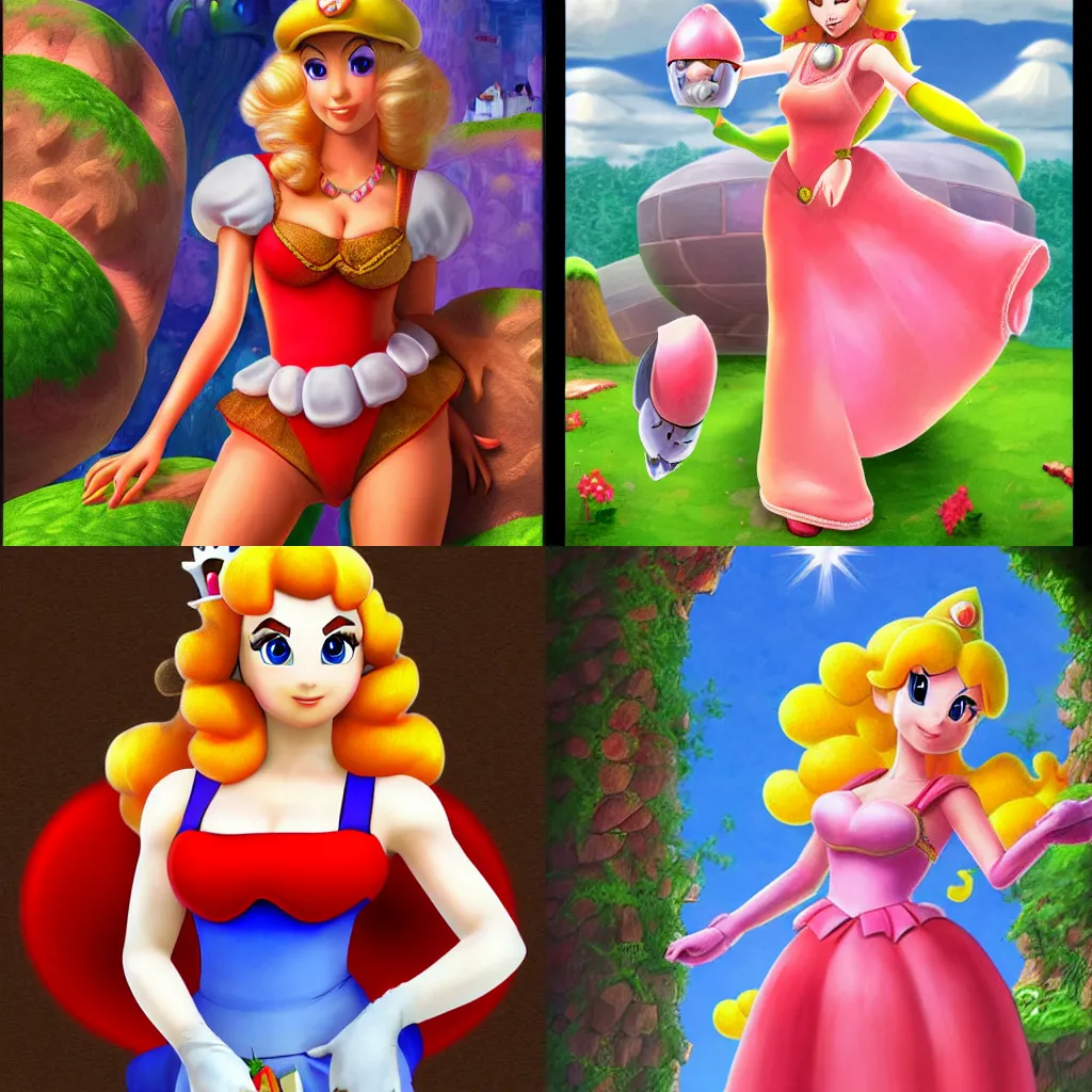 Prompt: princess peach in super marios overall, fantasy art, highly detailed