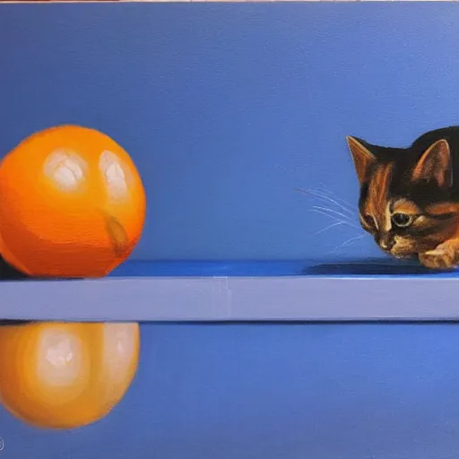 Image similar to Deux chats jouent au ping pong sur un fond orange, oil painting