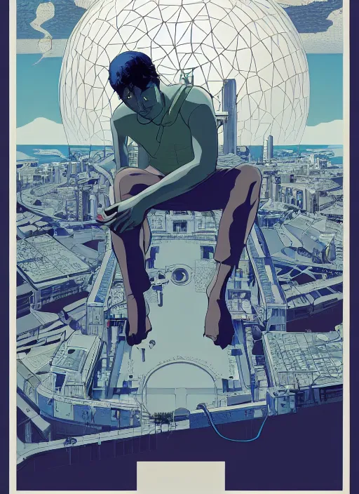 Image similar to poster artwork by Michael Whelan and Tomer Hanuka, of Delos Incorporated, clean