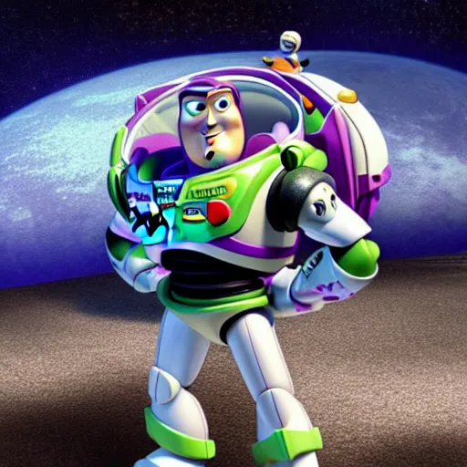 Image similar to buzz lightyear toy story 4 on the moon
