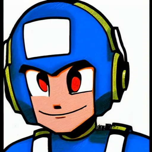 Image similar to Megaman as a 1980s realistic drawing