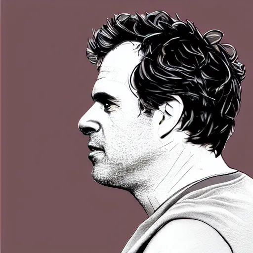 Image similar to portrait of mark ruffalo, highly detailed, centered, solid color background, digital painting
