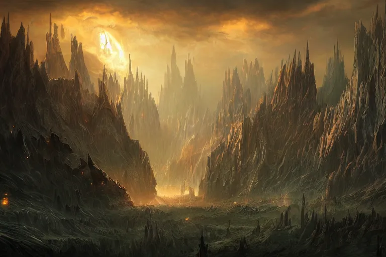 Image similar to Aztec primordial chaos fantasy landscape with sinister glows by Jessica Rossier and HR Giger