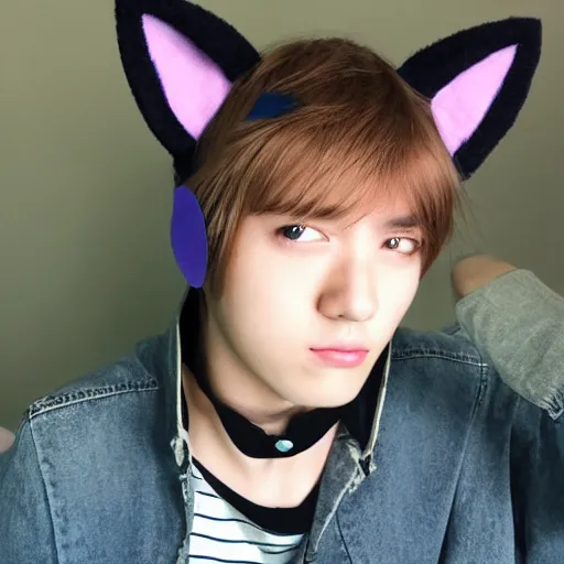 Image similar to A pretty catboy in his twenties with cat ears