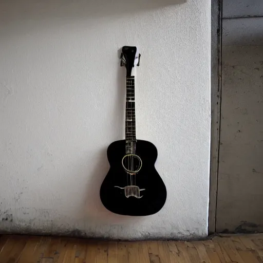 Prompt: a guitar is printed on a wall