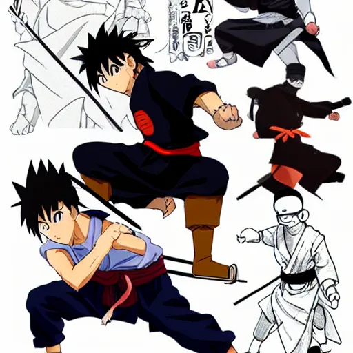 Image similar to a ninja/martial-artist in the style of Masashi Kishimoto in the style of akira toriyama detailed High Resolution HD 8k character portraits concept art