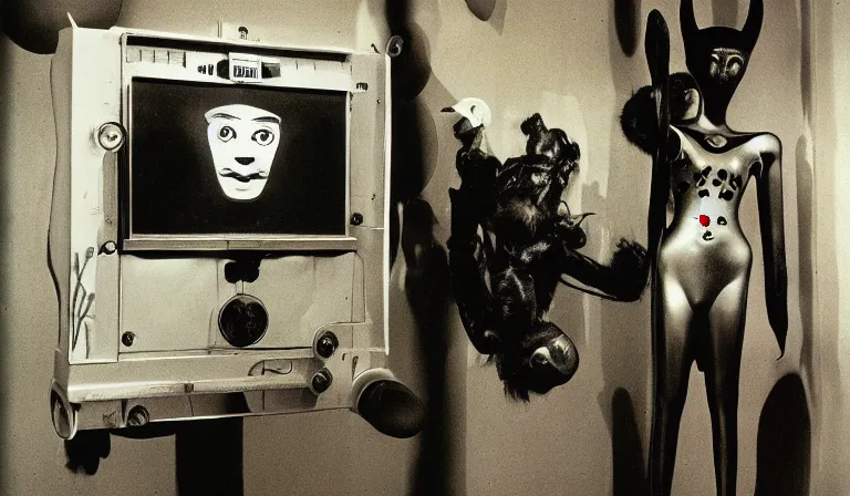 Image similar to GUI for a cursed program that summons the Howler Monkey Gods, futuristic, esoteric, by Nam June Paik, Man Ray, Charles Dellschau, Toshiko Okanoue