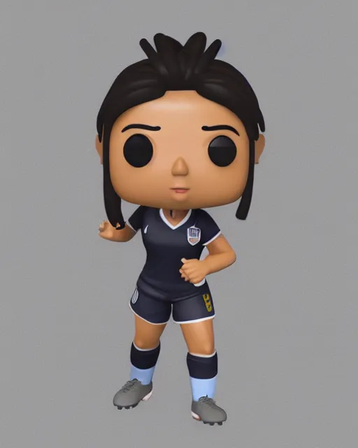 Prompt: full body 3 d render of soccer girl, grey, as a funko pop!, studio lighting, white background, single body, no shadow, blender, trending on artstation, 8 k, highly detailed