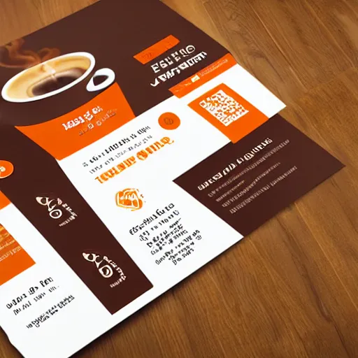 Image similar to square shaped flyer design for a coffee bean company, layout design, dark brown and orange colour palette, template layout