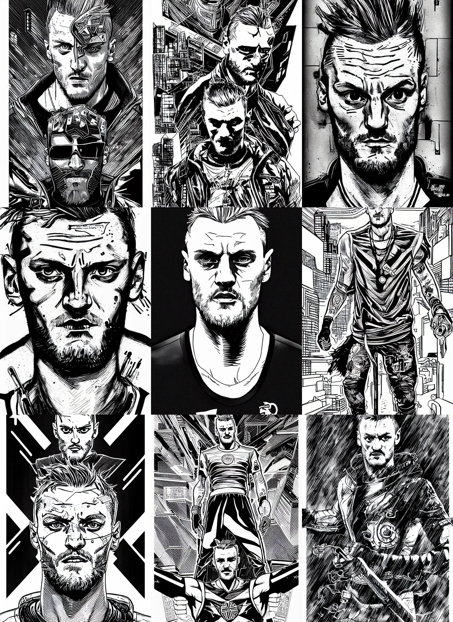 Prompt: jamie vardy, portrait, cyberpunk 2 0 2 0 manual, by steampoweredmikej, inktober, ink drawing, black and white, coloring pages, manga, highly detailed
