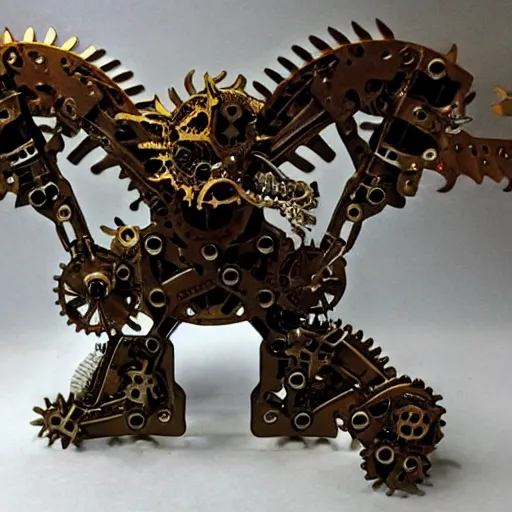 Prompt: metal dragon made of clockwork and gears