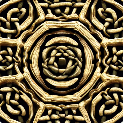 Prompt: ornate twisting three dimensional multilayered celtic pattern vortex inside a hexagonal shape, intricate detail, complex, jade, gold, silver, obsidian