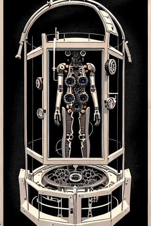 Image similar to steampunk cryo chamber containing an cyborg, high details, intricately detailed, by vincent di fate, inking, 3 color screen print, masterpiece, trending on artstation,, sharp, details, hyper - detailed, hd, 4 k, 8 k