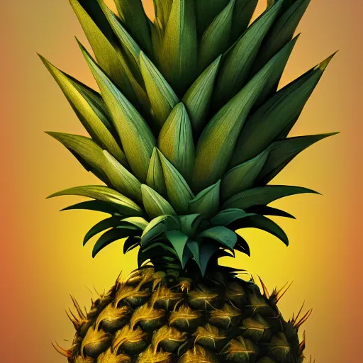 Image similar to cute anthropormorphic unusual alien pineapple creature with big eyes and leafy arms and legs character concept detailed painting 4 k