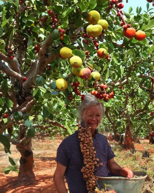 Image similar to golumn picking up carob fruits