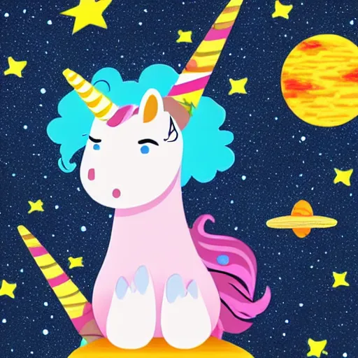 Prompt: a unicorn on vacation in outer space