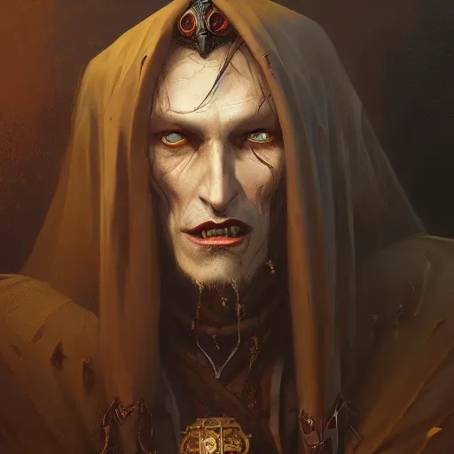 Prompt: detailed portrait of a vampyre king, by justin gerard and greg rutkowski, digital art, realistic painting, fantasy, dnd, very detailed, 4 k, trending on artstation