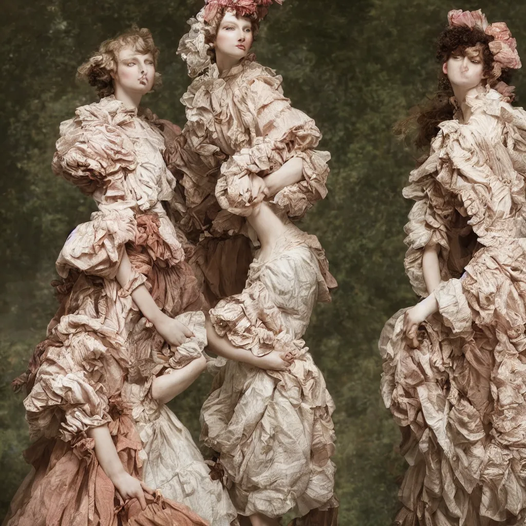 Image similar to fashion editorial by Jean-Honoré Fragonard. outdoor. highly detailed. 8k. depth of field. photography