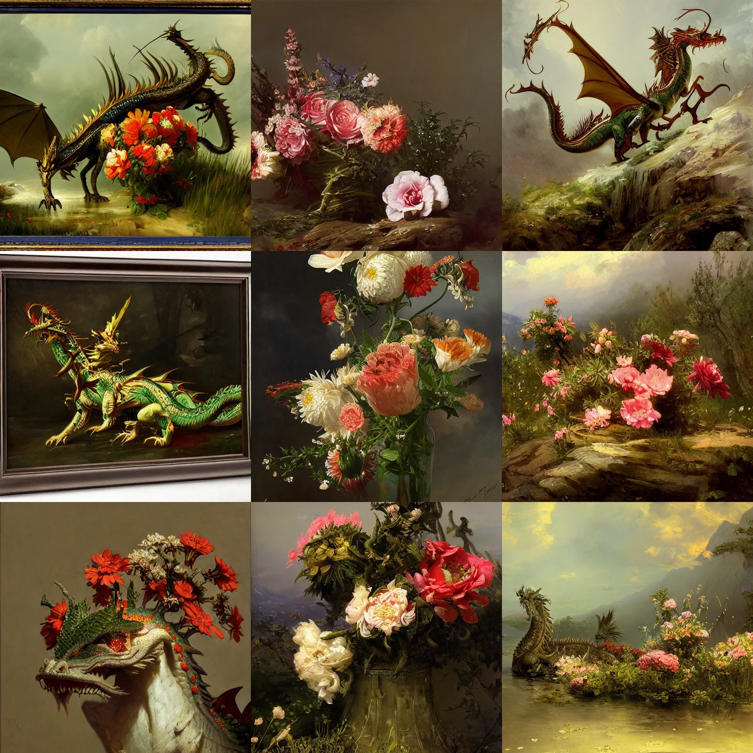 Prompt: floral dragon by andreas achenbach