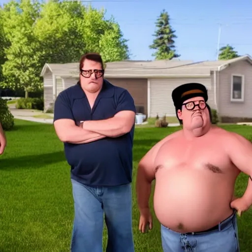 Image similar to peter griffin in the series trailer park boys, live action, 4k, high detail, high-resolution photograph, professional photography, ultra-detail