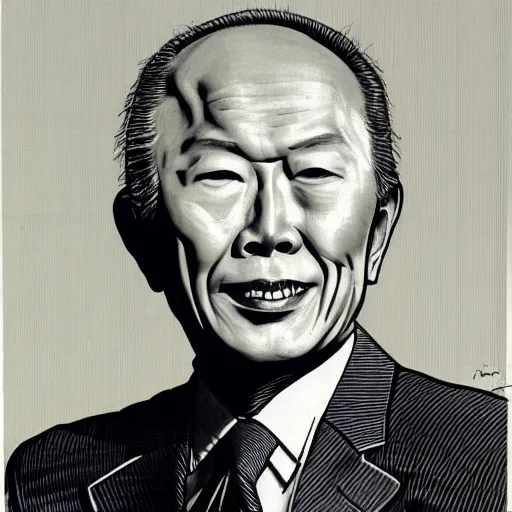 Image similar to portrait of lee kuan yew, by moebius