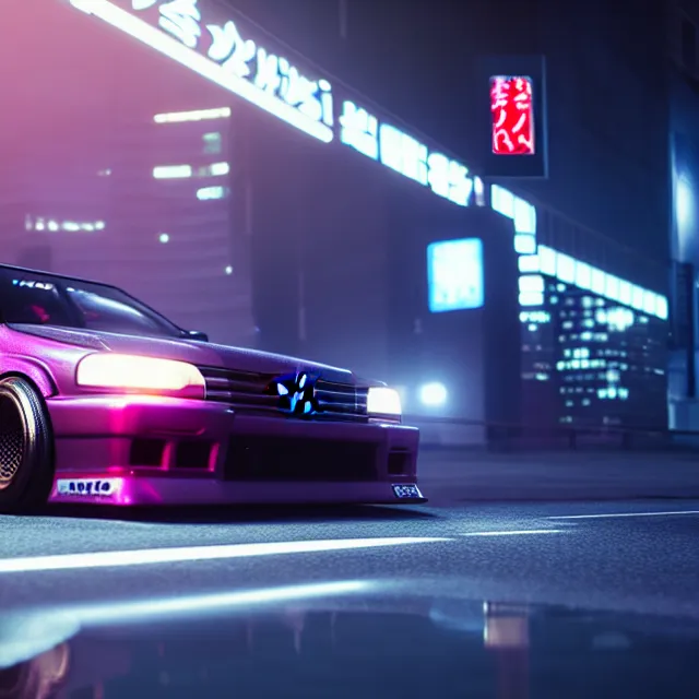 Image similar to toyota jzx 1 0 0 drift with cyberpunk girl standing, detailed - wheels, shibuya prefecture, cinematic lighting, photorealistic, night photography, octane render by tomino - sama