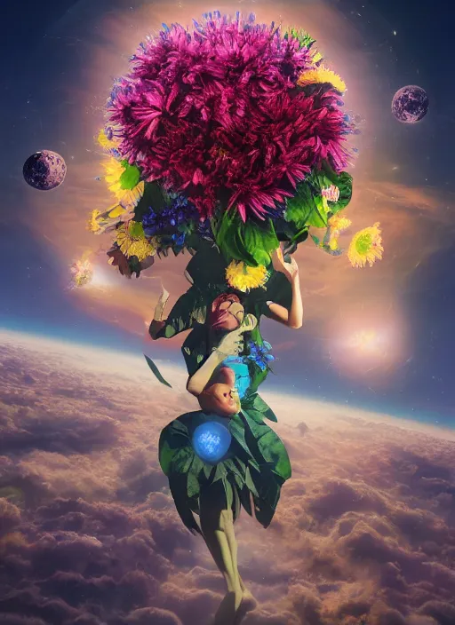 Image similar to An epic fantastic realism comic book style painting of the most beautiful flowers launched into space, bouquets, solar eclipse, fisheye, unreal 5, DAZ, hyperrealistic, octane render, dynamic lighting