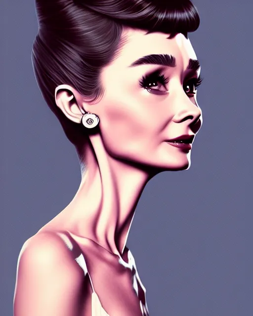 Image similar to full body character concept art of audrey hepburn | | distinct - fine, key visual, realistic shaded perfect face, fine details by stanley artgerm lau, wlop, rossdraws, james jean, andrei riabovitchev, marc simonetti, sakimichan, and jakub rebelka, trending on artstation