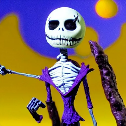 Prompt: skeletor in tim burton ’ s nightmare before christmas, stop motion animation