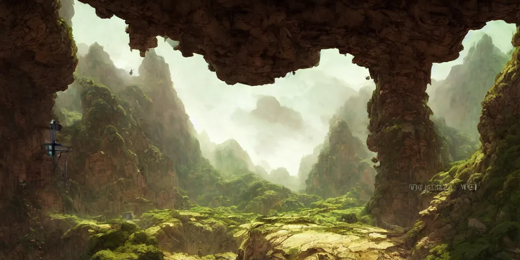 Image similar to huge cave ceiling towns, villages castles buildings bytopia planescape clouds made of green earth inverted upsidedown mountain surreal dreamlike inception artstation illustration sharp focus sunlit vista painted by ruan jia raymond swanland lawrence alma tadema zdzislaw beksinski norman rockwell tom lovell alex malveda greg staples