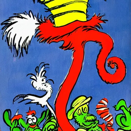 Prompt: dr seuss midnight paintings