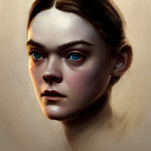 Prompt: ultra realistic medium shot head and shoulders masterpiece portrait painting of elle fanning in dishonored, cosmic horror, artstation, art by frank frazetta, 4 k, ultra realistic, highly detailed, epic lighting