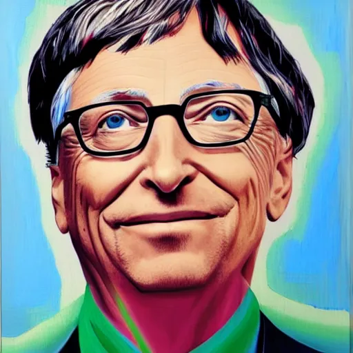 Image similar to portrait of bill gates in the style of Hashim Akib acrylic on canvas colourful strokes