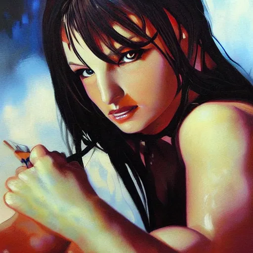 Image similar to detailed portrait of emo britney spears anime intricate, hyper detailed, realistic, oil painting, by julie bell, frank frazetta, cinematic lighting