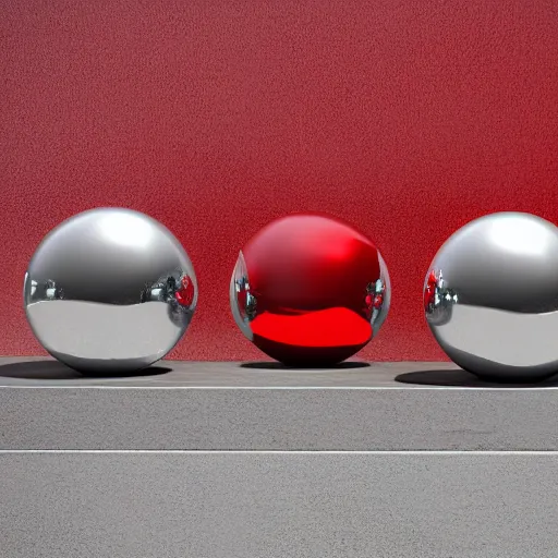 Prompt: chrome spheres on a red cube by johannes wessmark