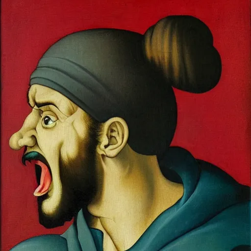 Prompt: portrait painting of angry Michelangelo di Lodovico with topknot in the style of japanese cartoon