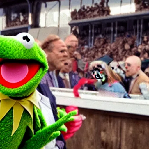 Prompt: Muppets as Jockeys horse racing