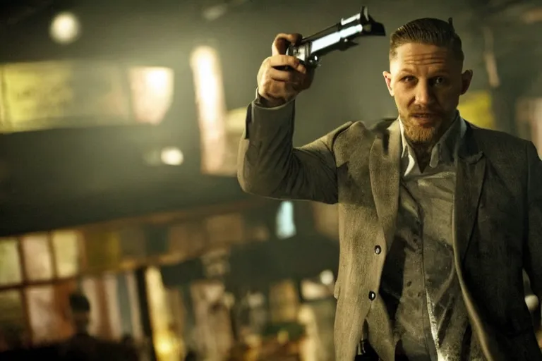 Image similar to film still of Tom Hardy as Max Payne at Club RagnaRock in the Max Payne movie, 4k