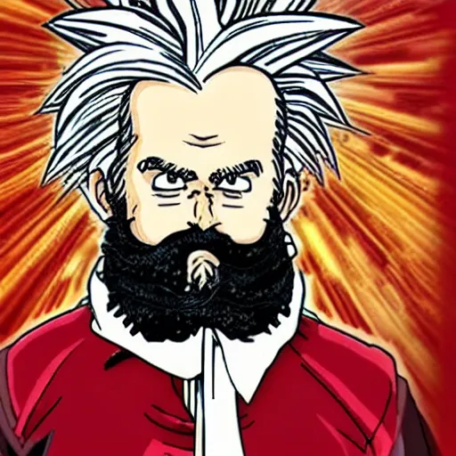 Prompt: Karl marx portrayed as a super sayan in Dragon Ball Z