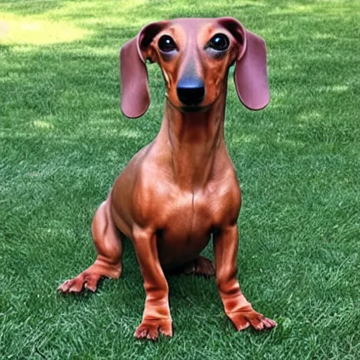 Prompt: dachshund bodybuilder