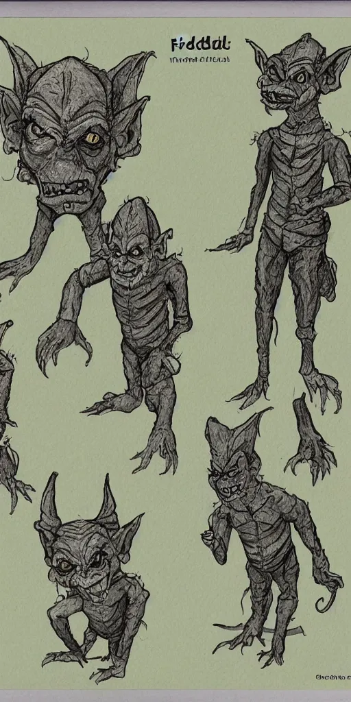 Image similar to field guide page with an illustration of a goblin. highly detailed realistic rendering