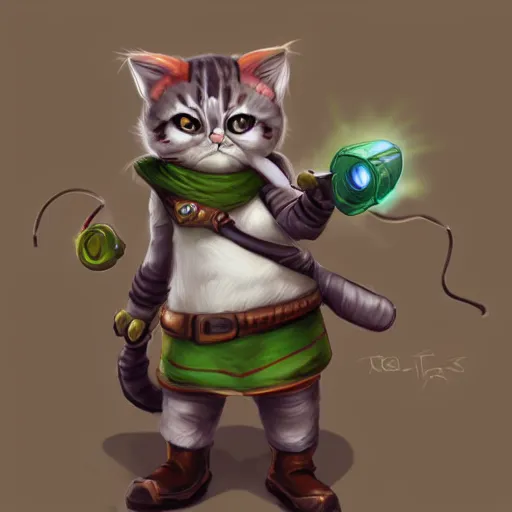 Prompt: grey american shorthair cat as teemo from league of legends, digital painting, artwork by ross tran