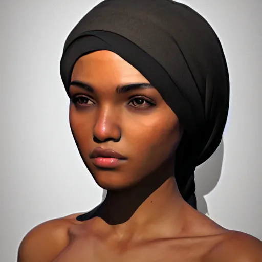 Prompt: female full body, black head, beautiful, mediterranean. arabic, high details, photorealistic, artstation trending,