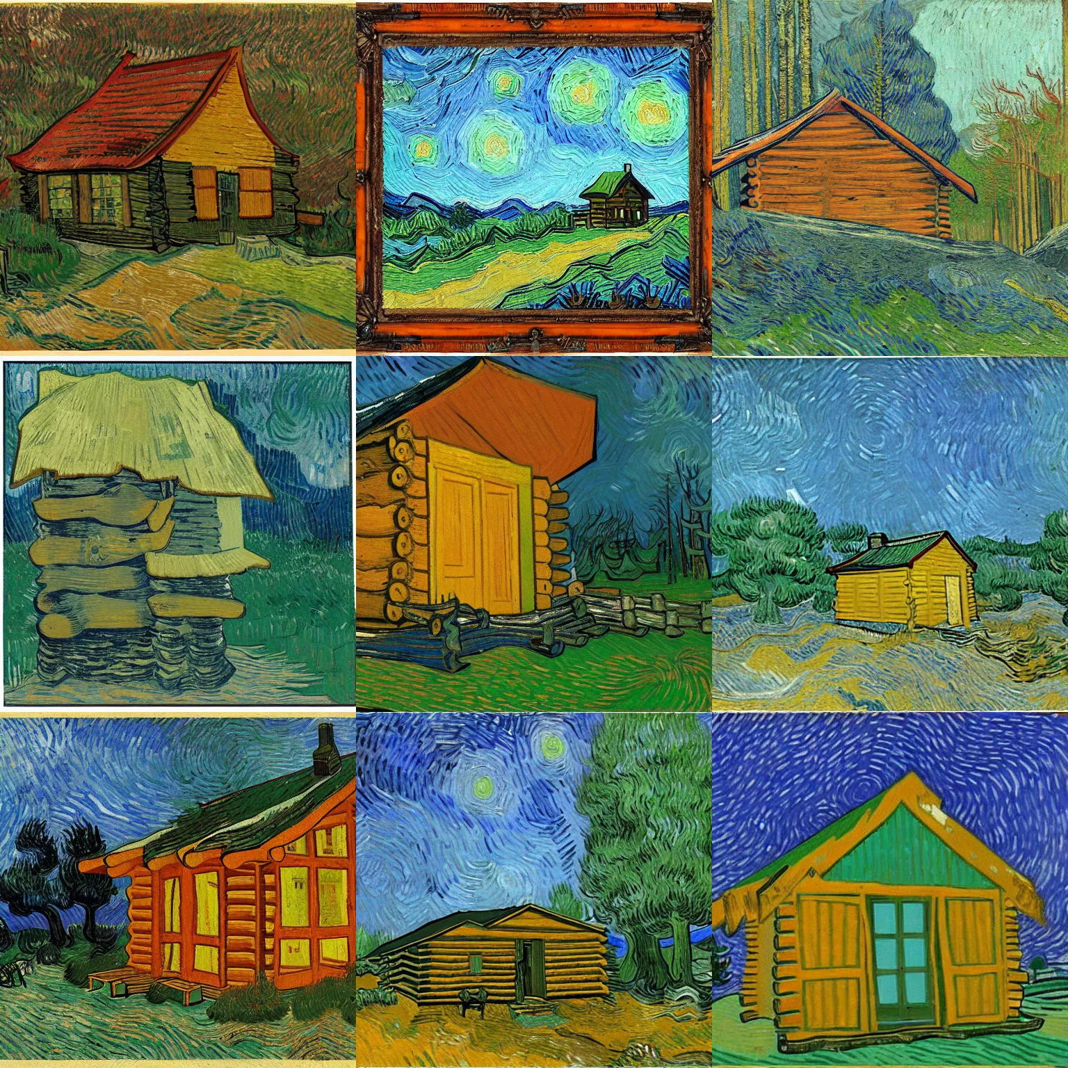 Prompt: [ a log cabin in the forest ] [ van gogh ] [ tundra ]