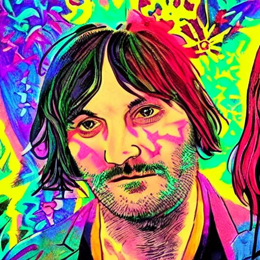 Image similar to noel fielding and julian barratt in a psychedelic mdma painting