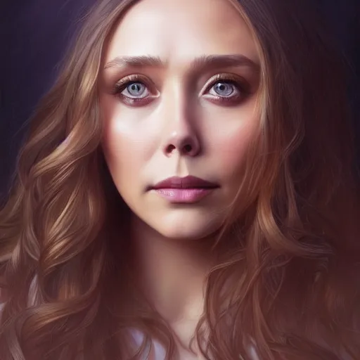 Prompt: portrait of elizabeth olsen wandavision, detailed face, decorated, intricate, elegant, highly detailed, digital painting, artstation, concept art, smooth, sharp focus, illustration, art by artgerm and greg rutkowski and alphonse mucha, 8 k