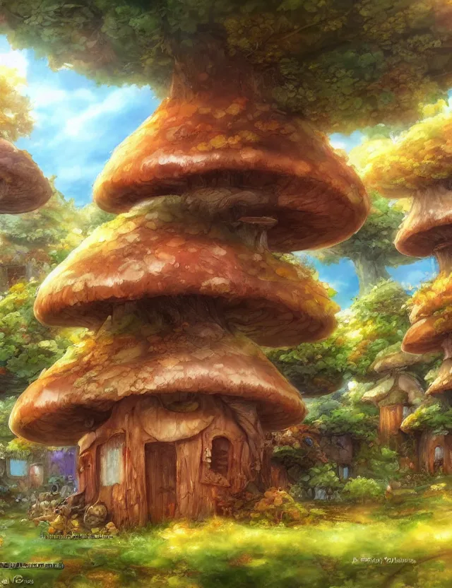 Image similar to anime scenery of a mushroom house, trending artwork, painted in anime painter studio, by anato finstark, tony sart, marc simonetti and an anime artist, collaboration