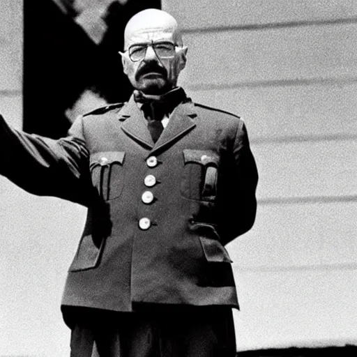 Prompt: Historical photo of Walter White dressed up as Augusto Pinochet