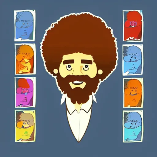 Image similar to a cute bob ross, digital art, iconic icon, 2 d vector logo, cartoon, t - shirt design