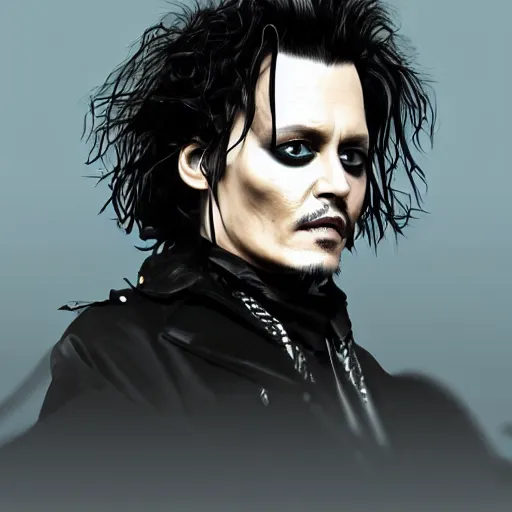 Image similar to portrait of johnny depp as edward scissorhands, highly detailed, centered, solid color background, digital painting